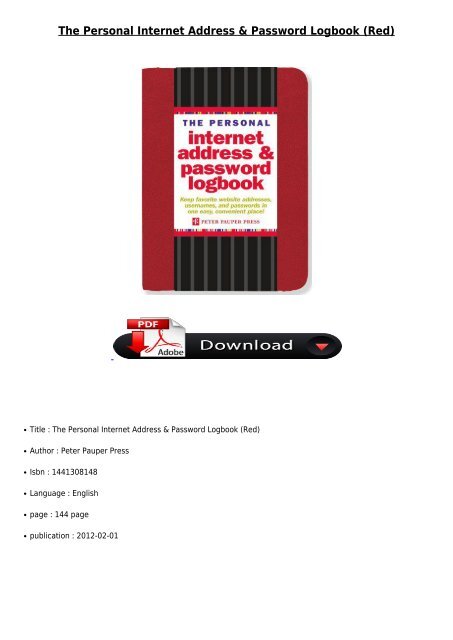 [PDF] The Personal Internet Address  Password Logbook Red Full Online