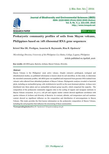 Prokaryotic community profiles of soils from Mayon volcano, Philippines based on 16S ribosomal RNA gene sequences