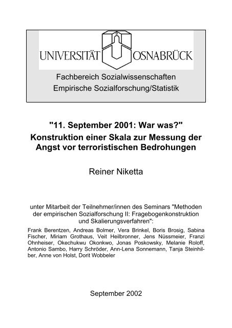 "11. September 2001: War was?" Konstruktion einer Skala zur ...