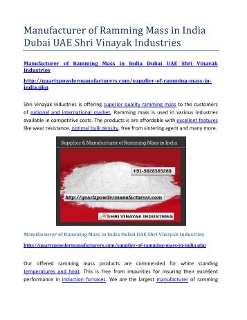 Manufacturer of Ramming Mass in India Dubai UAE Shri Vinayak Industries