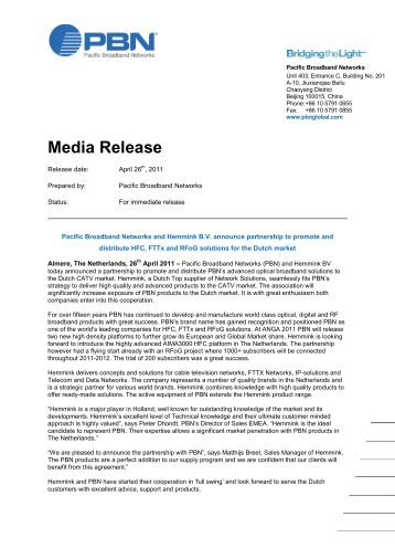 Media Release - Pacific Broadband Networks