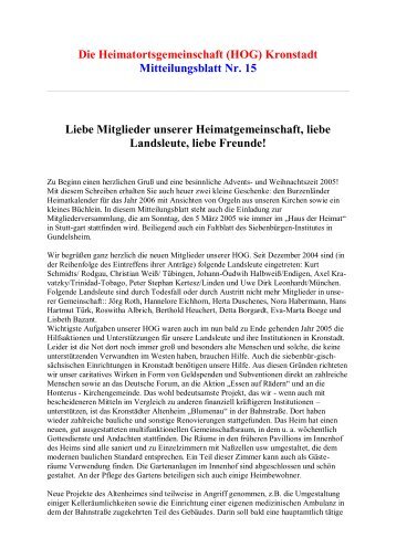 Die Heimatortsgemeinschaft (HOG) Kronstadt Mitteilungsblatt Nr. 15 ...