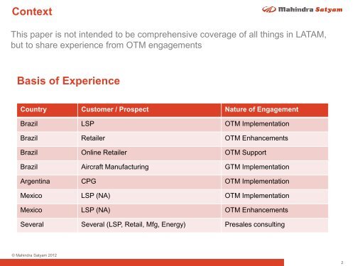 Best Practices & Learning from Implementing OTM in LATAM