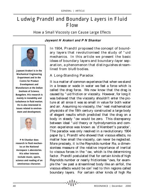 Ludwig Prandtl and Boundary Layers in Fluid Flow - Indian ...