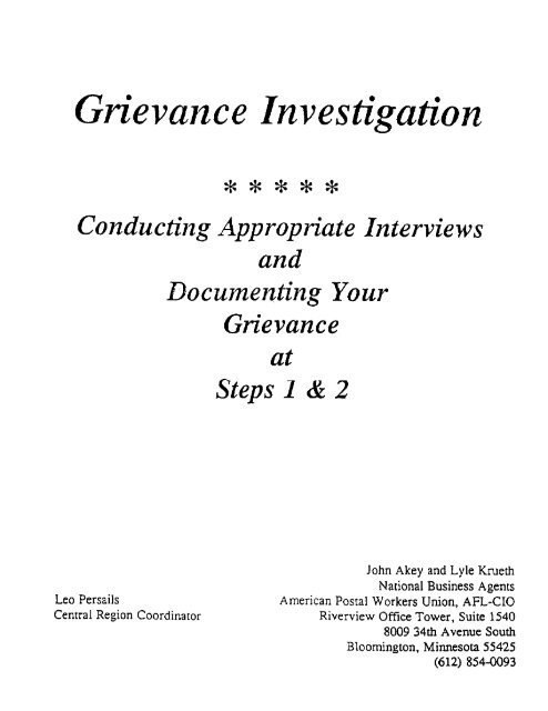APWU Grievance Investigation Manual - NALC