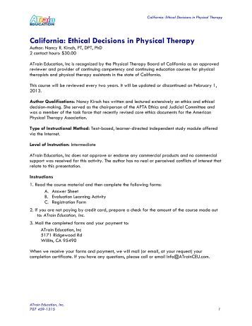 physical therapy ethical dilemma Fifty-six students in the college of applied health sciences participated in a collaborative workshop aimed at addressing the ethical dilemmas commonly faced by physical therapists the workshop focused on the relationship between physical therapists, or pts, and physical therapy assistants, or ptas, in clinical practice. physical therapy ethical dilemma Fifty-six students in the college of applied health sciences participated in a collaborative workshop aimed at addressing the ethical dilemmas commonly faced by physical therapists the workshop focused on the relationship between physical therapists, or pts, and physical therapy assistants, or ptas, in clinical practice.