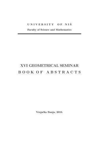 XVI GEOMETRICAL SEMINAR BOOK OF ABSTRACTS