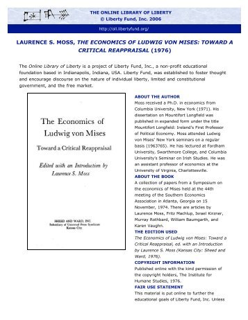 LAURENCE S. MOSS, THE ECONOMICS OF LUDWIG VON MISES ...