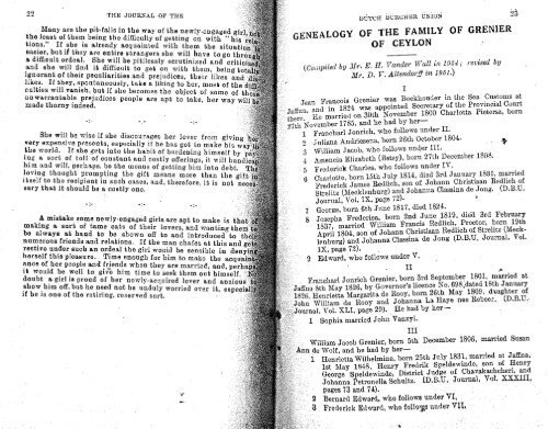 genealogy of the family of grenier of ceylon - Dutch Burgher Union of ...