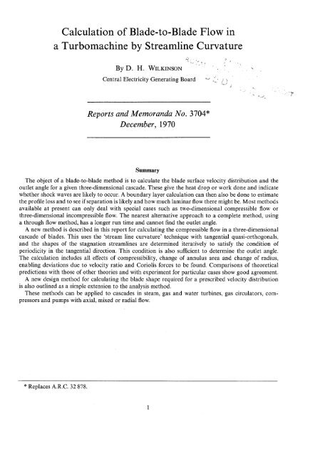 Calculation of Blade-to-Blade Flow in a Turbomachine by ...