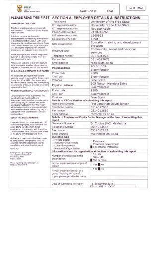 Employment Equity Report (EEA2) - University of the Free State