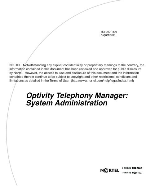 Optivity Telephony Manager System Administration BT Business