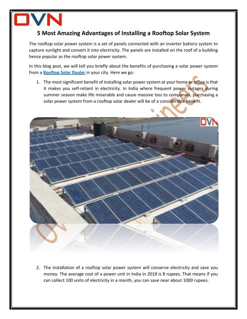 Rooftop Solar Power Dealer With Ovn Trading