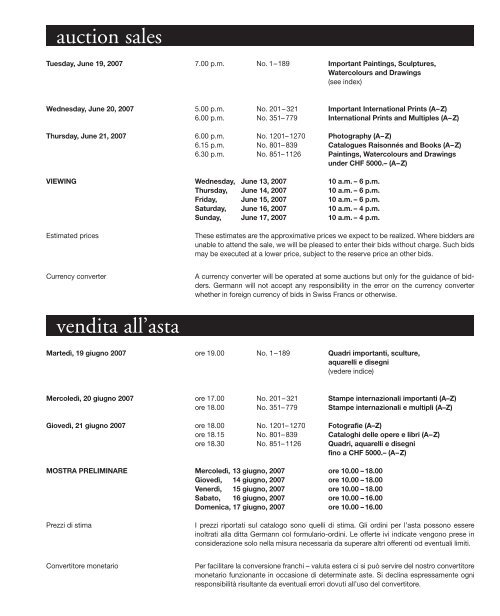 Kunst Auktion 19. - 21. Juni  2007, Germann Auktionshaus, Zürich