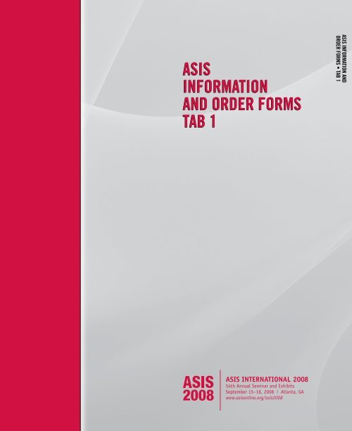 ASIS INFORMATION AND ORDER FORMS TAB - Arata Expositions ...