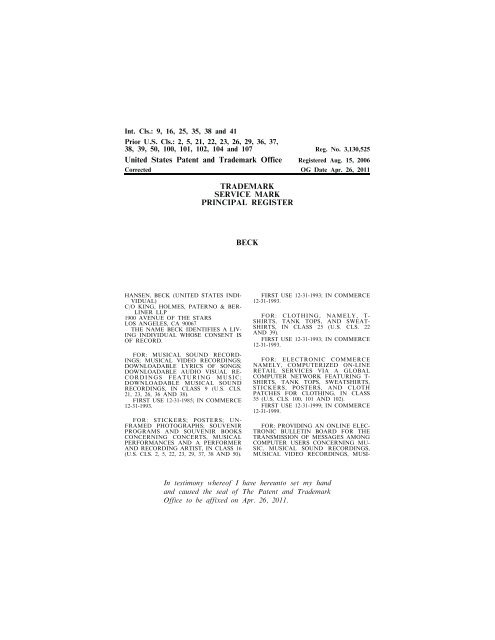 United States Patent and Trademark Office TRADEMARK ...