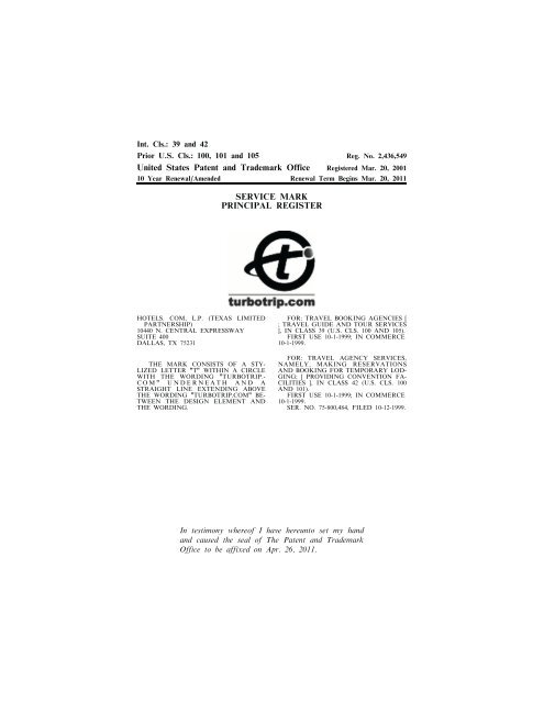 United States Patent and Trademark Office TRADEMARK ...