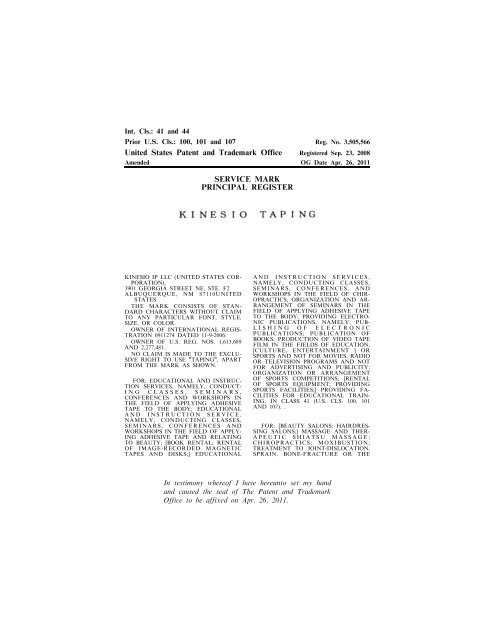 United States Patent and Trademark Office TRADEMARK ...