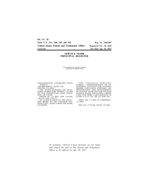 United States Patent and Trademark Office TRADEMARK ...