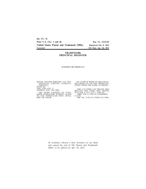 United States Patent and Trademark Office TRADEMARK ...