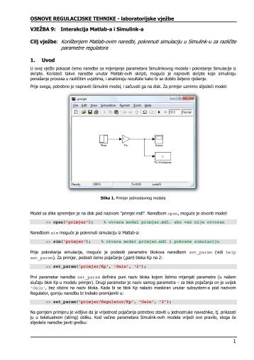 Cilj vježbe: Korištenjem Matlab-ovim naredbi, pokrenuti simulaciju u ...