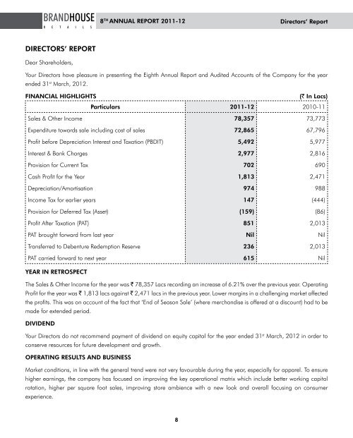 Annual Report - Brandhouse Retails