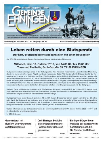 Mitteilungsblatt vom 04.10.2012 (40.KW) - Ehningen