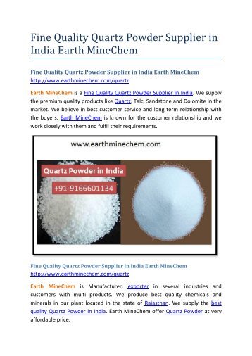 Fine Quality Quartz Powder Supplier in India Earth MineChem