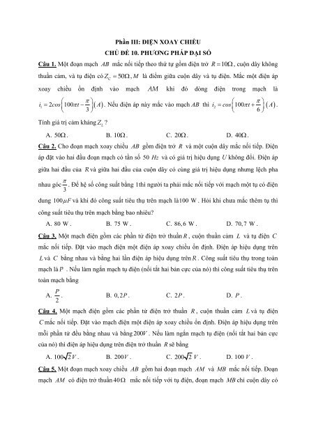 Các dạng bài tập hay lạ khó chương ĐIỆN XOAY CHIỀU có lời giải chi tiết