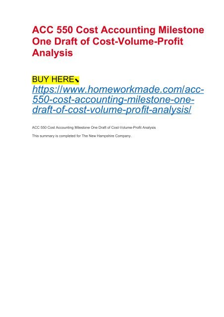 ACC 550 Cost Accounting Milestone One Draft of Cost-Volume-Profit Analysis