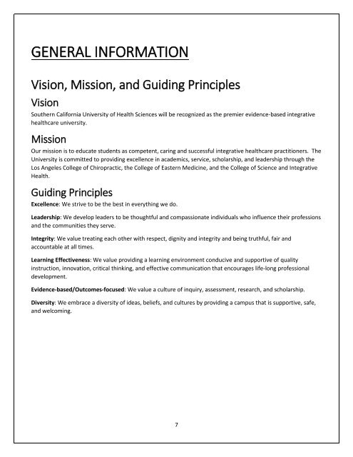 Vision, Mission, and Guiding Principles for SCUHS