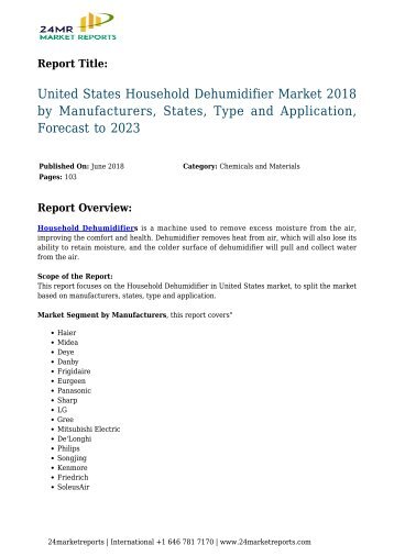  Household Dehumidifier Market 2018 by Manufacturers, States, Type and Application, Forecast to 2023