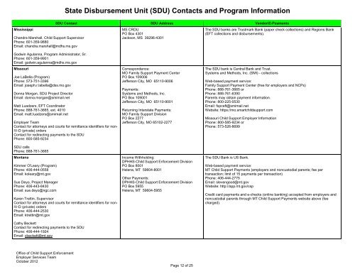 (SDU) Contacts and Program Information - Administration for ...