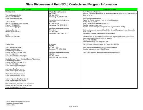 (SDU) Contacts and Program Information - Administration for ...