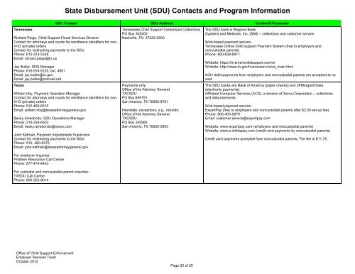 (SDU) Contacts and Program Information - Administration for ...