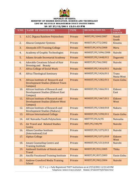 Colleges in donholm nairobi