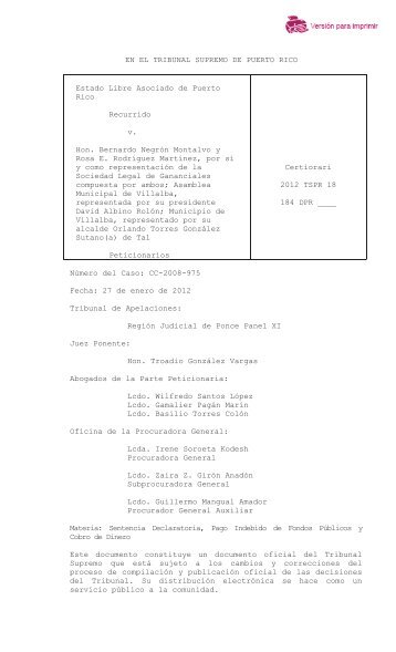 Sentencia y Opinión Disidente - Rama Judicial de Puerto Rico