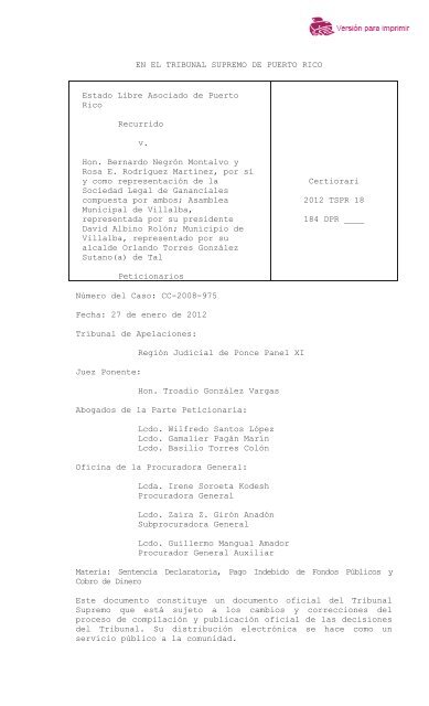 Sentencia y Opinión Disidente - Rama Judicial de Puerto Rico