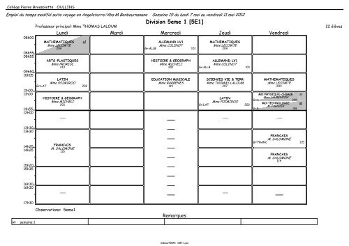 Emploi du temps divisions 5EME - Collège Pierre Brossolette ...