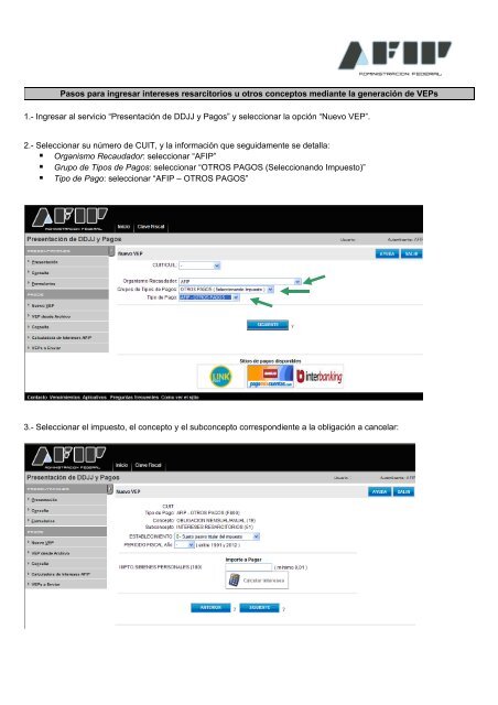 Pasos para ingresar intereses resarcitorios u otros conceptos ... - Afip