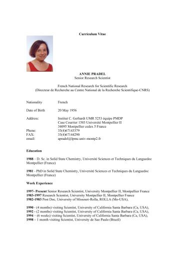 Curriculum Vitae ANNIE PRADEL Senior Research ... - Index of