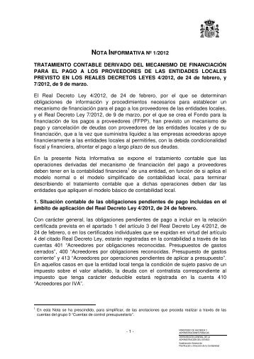 NOTA INFORMATIVA Nº 1/2012 TRATAMIENTO ... - Oficina Virtual