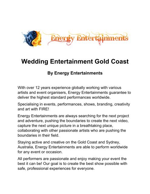 Wedding Entertainment Gold Coast