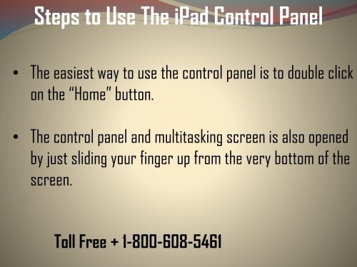 1-800-608-5461 How To Use The iPad Control Panel? 
