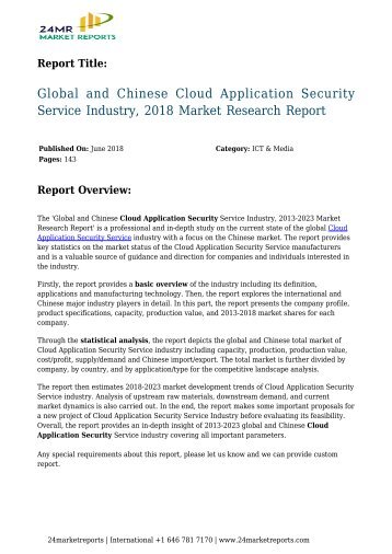 Cloud Application Security Service Industry, 2018 Market Research Report