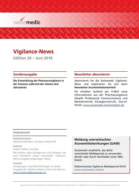Swissmedic Vigilance-News Edition 20 – Juni 2018
