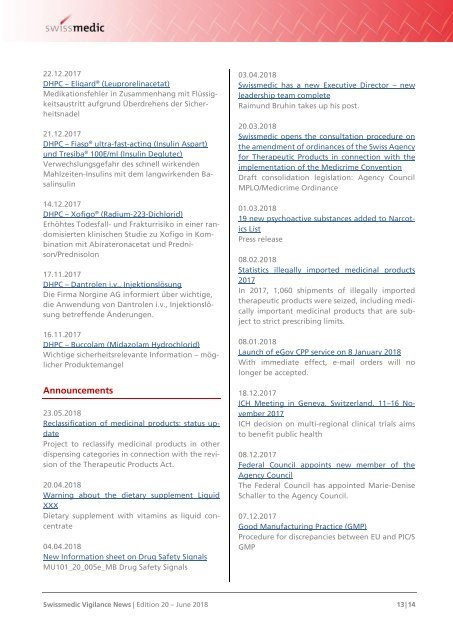 Swissmedic Vigilance News Edition 20 – June 2018