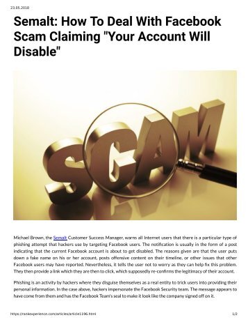 Semalt: How T o Deal With F acebook Scam Claiming "Y our Account Will Disable "