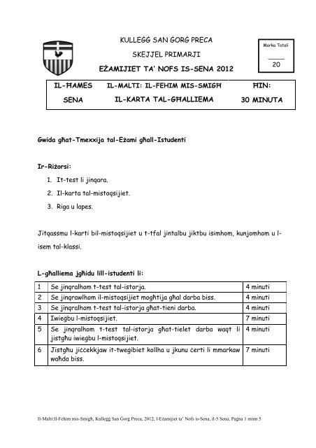 Malti smigh,h-y 2012,yr 5,ghalliema