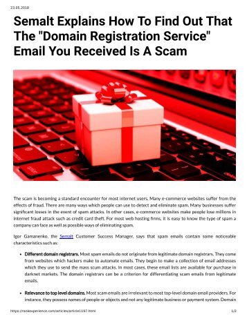 Semalt Explains How T o Find Out That The "Domain Registr ation Ser vice" Email Y ou Receiv ed Is A Scam